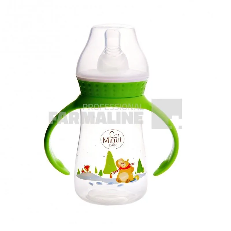 Minut Baby Biberon plastic cu manere, tetina silicon 3+ luni (MIN 2019122)  125 ml
