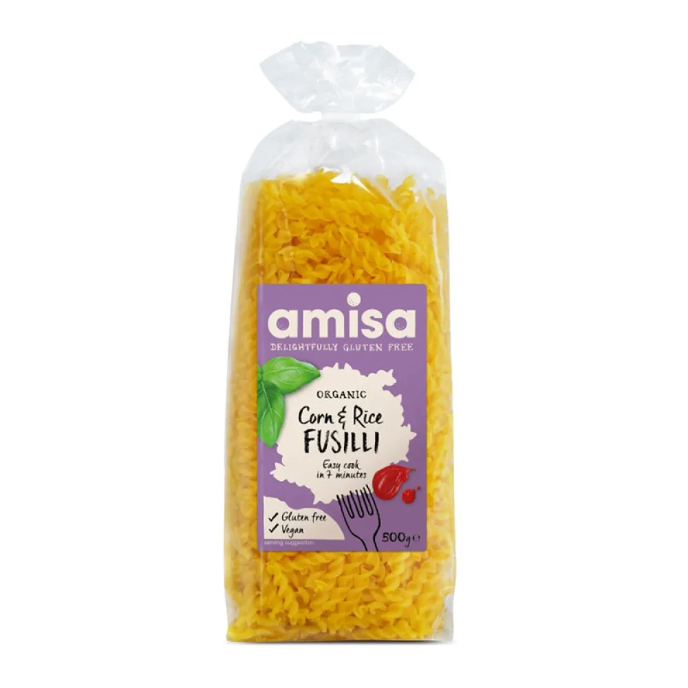 Fusilli din orez si porumb fara gluten bio (500 grame), Amisa