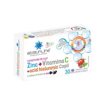 Zinc + Vitamina C + Acid Hialuronic pentru copii, 30 comprimate de supt, BioSunLine