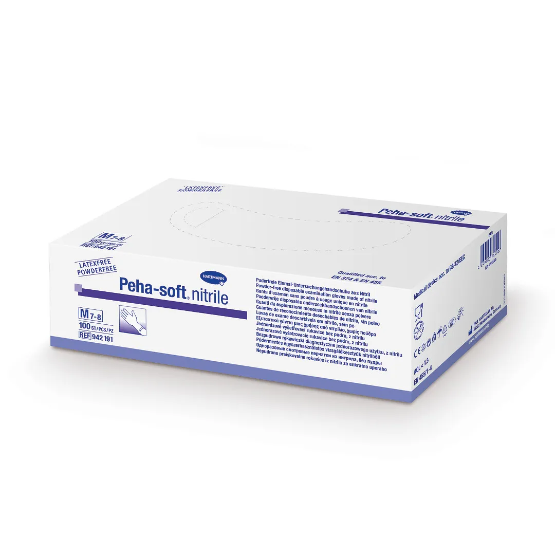 Manusi de examinare fara latex, de unica folosinta Peha-soft nitrile albastre, marime L, 1 cutie/100 bucati, Hartmann