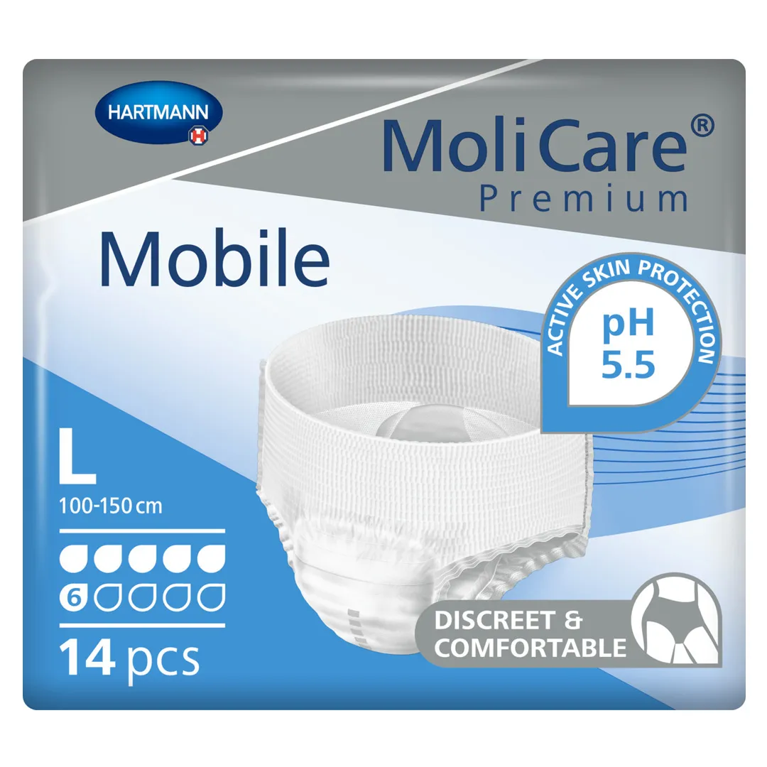 Scutece pentru incontinenta MoliCare Premium Mobile 6 picaturi, marime L, 14 bucati, Hartmann