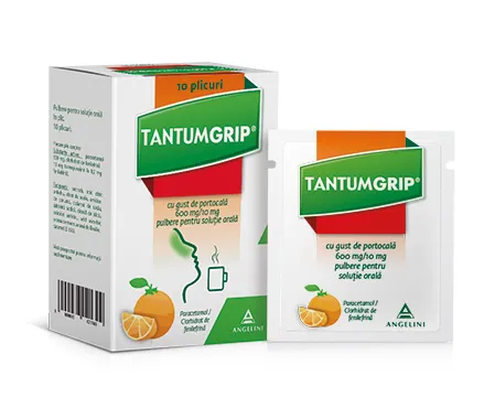 TantumGrip cu gust de portocala 600 mg/10 mg, 10 plicuri, Angelini