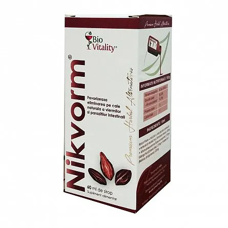 Sirop pentru eliminarea parazitilor intestinali Nikvorm Bio Vitality, 60 ml, Hisimo