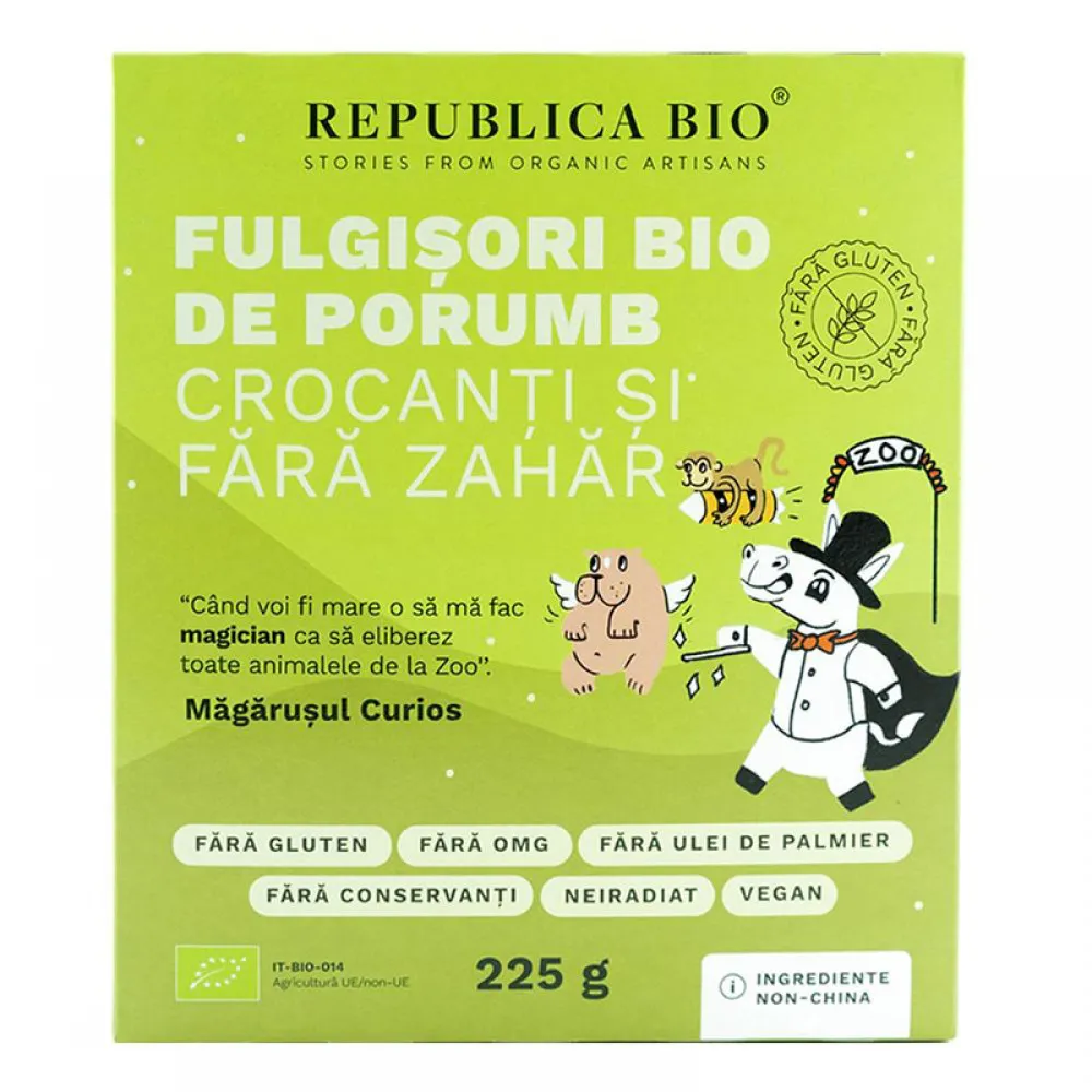 Fulgisori Bio de porumb crocanti si fara zahar (225 grame), Republica Bio