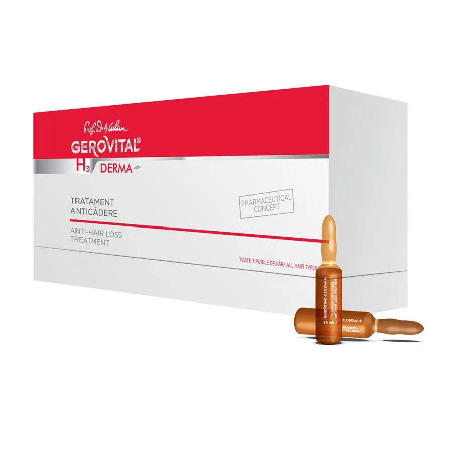 Tratament anticadere H3 Derma+, 12 fiole, Gerovital 392
