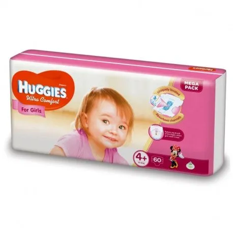 Huggies Ultra Comfort Mega Girl, Nr.4+, 10-16 kg, 60 bucati