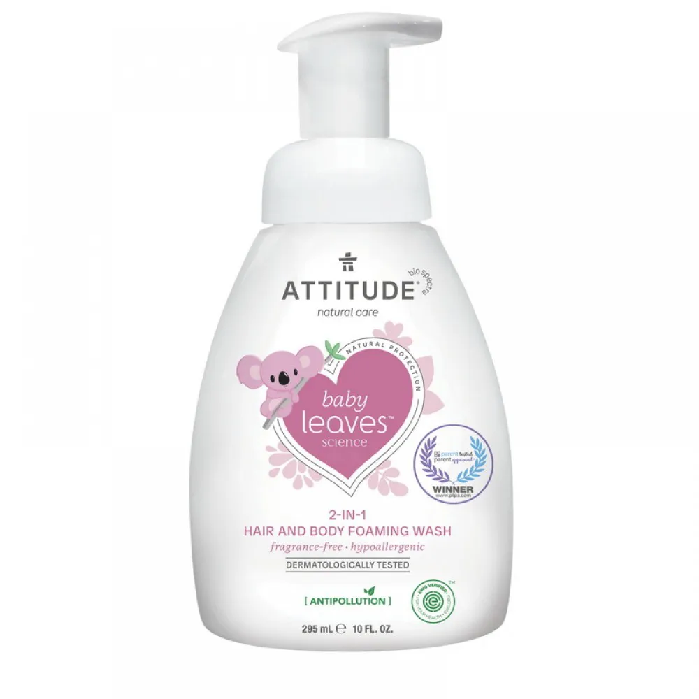 Baby Leaves 2 in 1 Spuma pentru par si corp, Fara miros (295 ml), Attitude