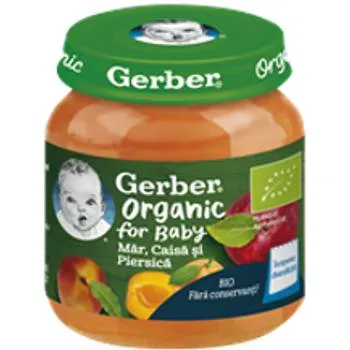 Piure Bio din mar cu piersica si caisa de la 4 luni, 125g, Gerber