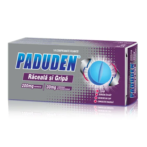 Paduden Raceala si Gripa 200mg/30mg x 10 comprimate filmate -Terapia