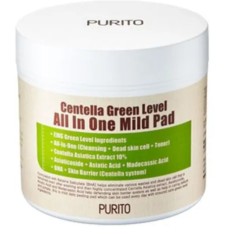 Dischete impregnate Centella Green Level All in One Mild, 70 bucati, Purito