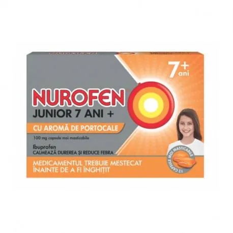 Nurofen Junior 7+ portocale 100mg ,24 comprimate masticabile