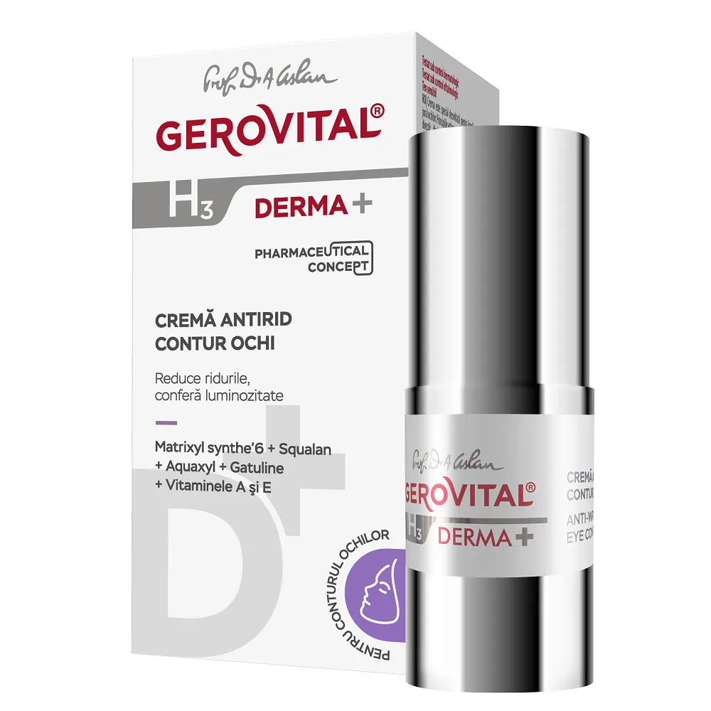 Crema antirid contur ochi H3 Derma+, 15 ml, Gerovital