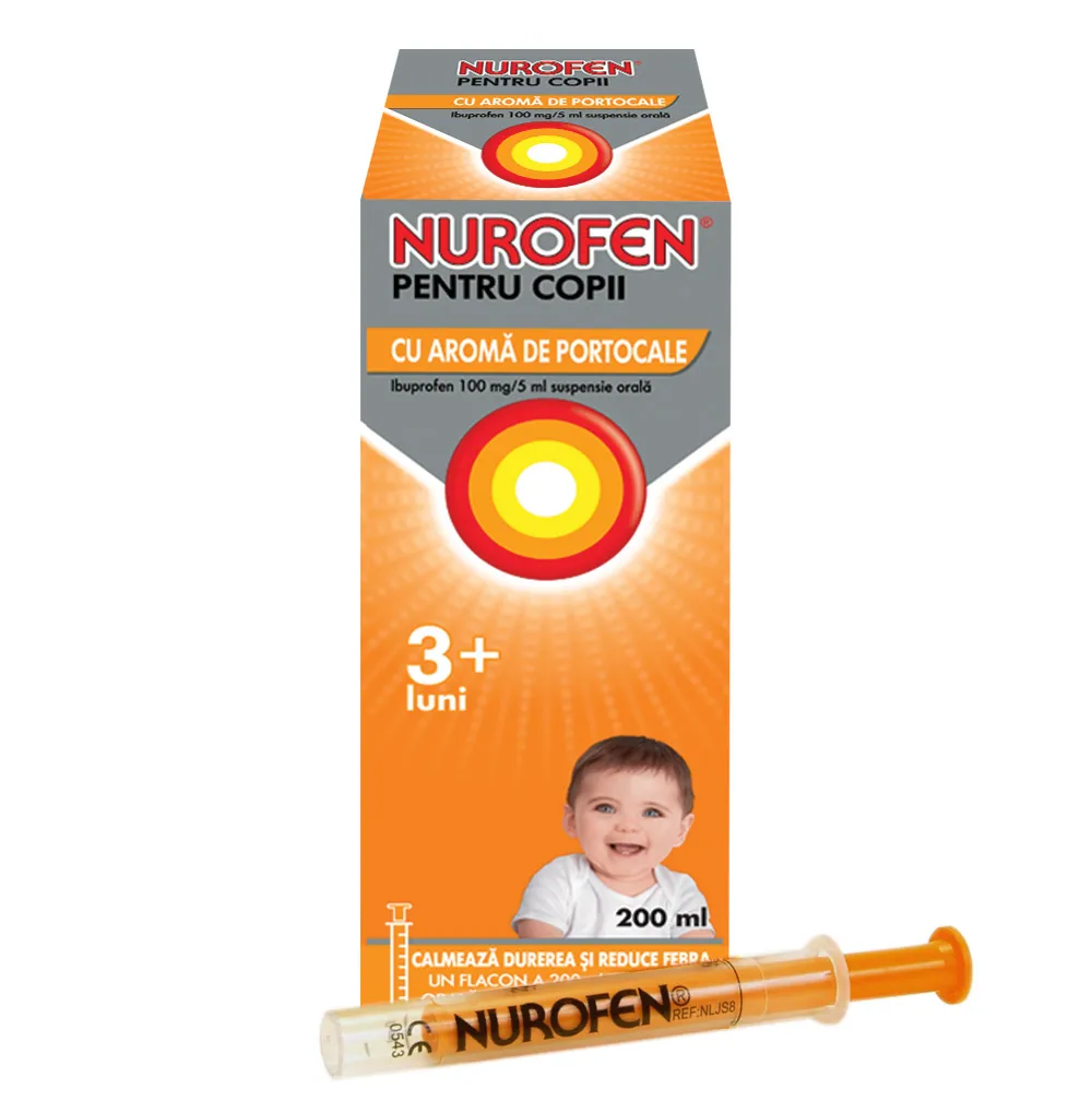 Nurofen pentru copii cu aroma de portocale 100mg/5ml 200ml