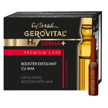 Fiole Booster exfoliant cu AHA Gerovital H3 Derma+ Premium Care, 4 x 2ml, Gerovital