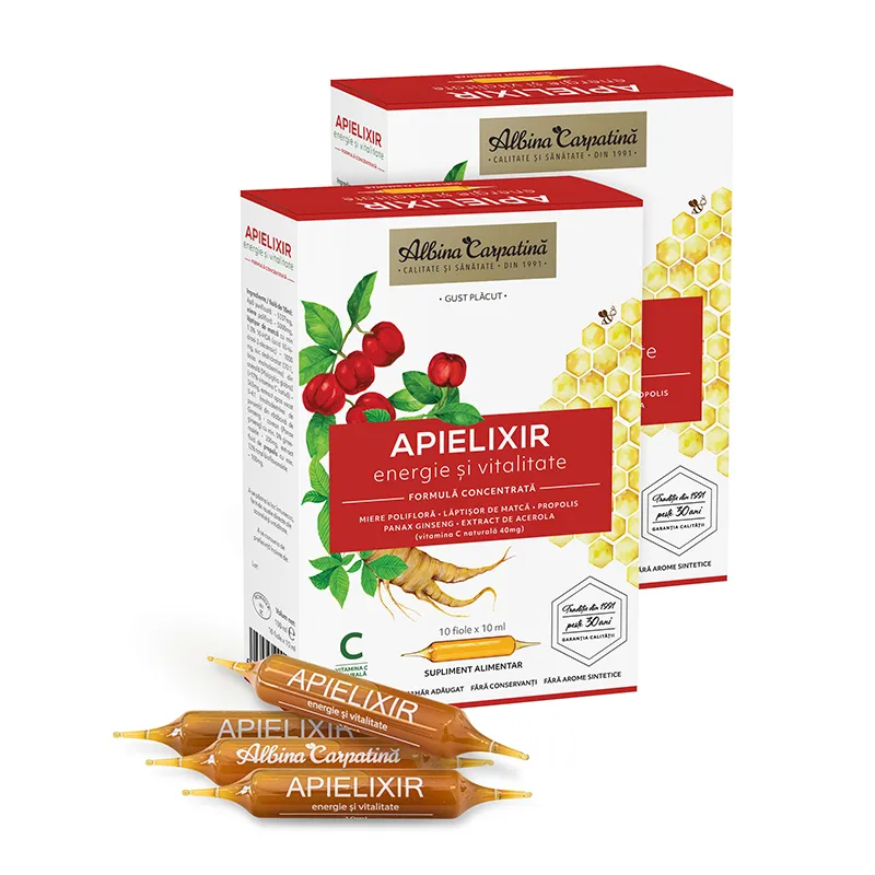 Apielixir energie si vitalitate, 10 ml 20+10 fiole, Albina Carpatina