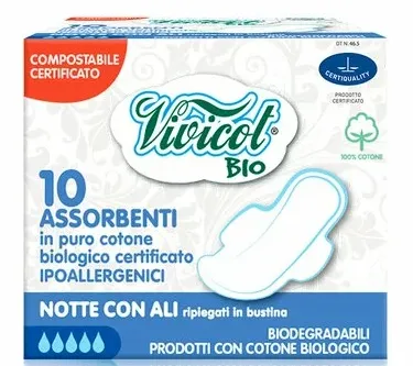 Absorbante de noapte din bumbac organic, 5 picaturi, 10 bucati, Vivicot Be Natural