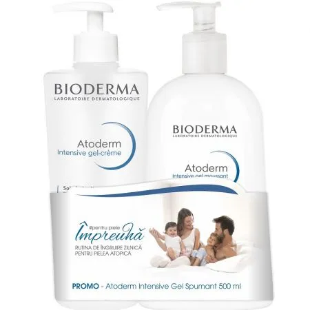 Pachet Atoderm Intensiv Gel Crema, 500 ml + Atoderm Intensive Gel Spumant, 500 ml, Bioderma