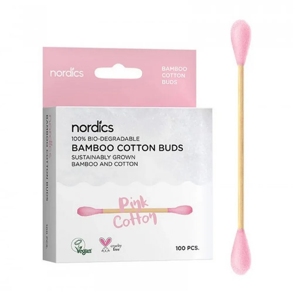 Betisoare din bumbac si bambus, roz (100 buc), Nordics