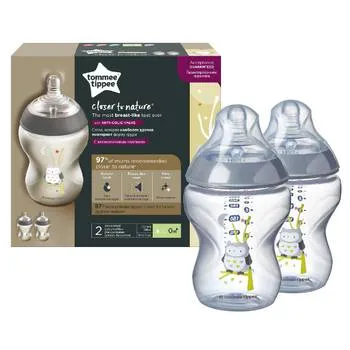 Set biberoane Closer to Nature Bufnita 0+ luni, 2 x 260ml, Tommee Tippee