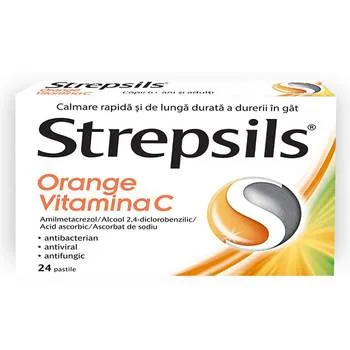 Strepsils Orange Vitamina C, 24 comprimate, Reckitt