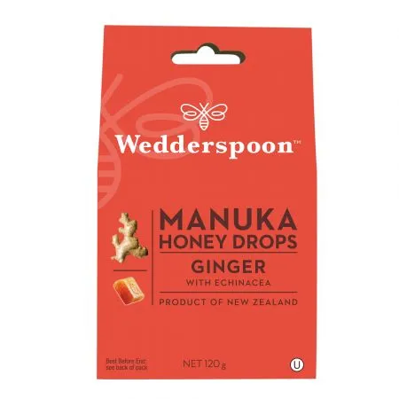 Bomboane cu miere de manuka, ghimbir si echinacea, 120 g, Wedderspoon