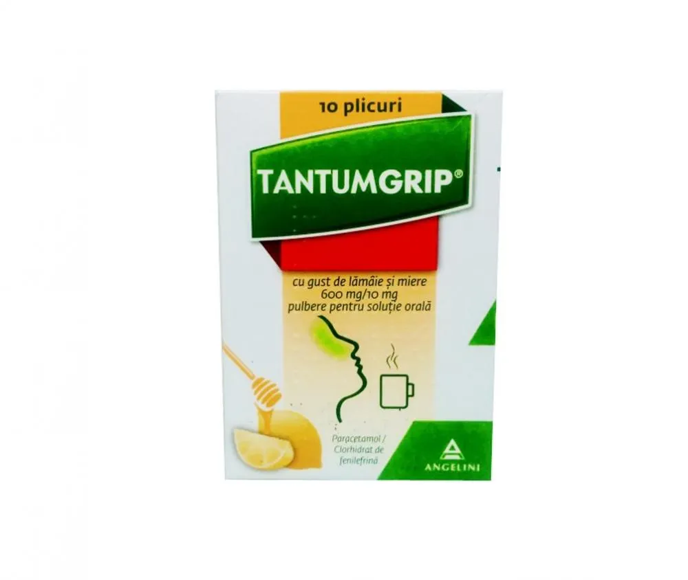 Tantum Grip cu gust de lamaie 600 mg/10 mg 10 plicuri