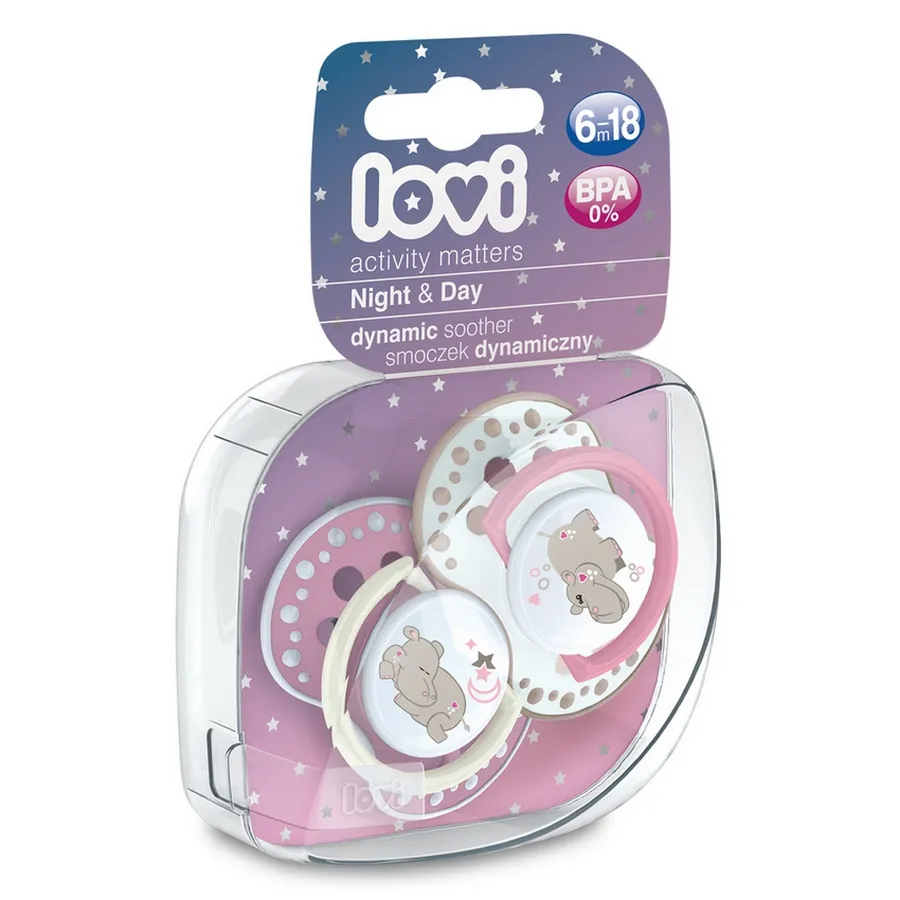 Lovi suzete din silicon Dynamic 6-18 luni Night & day Hipopotam fata x 2 bucati (22/811)