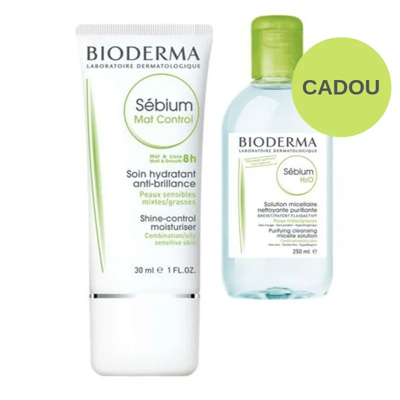 BIODERMA Pack Fluid hidratant matifiant Sebium Mat Control, 50 ml  Solutie micelara pentru ten mixt si gras Sebium H2O, 250 ml (cadou)