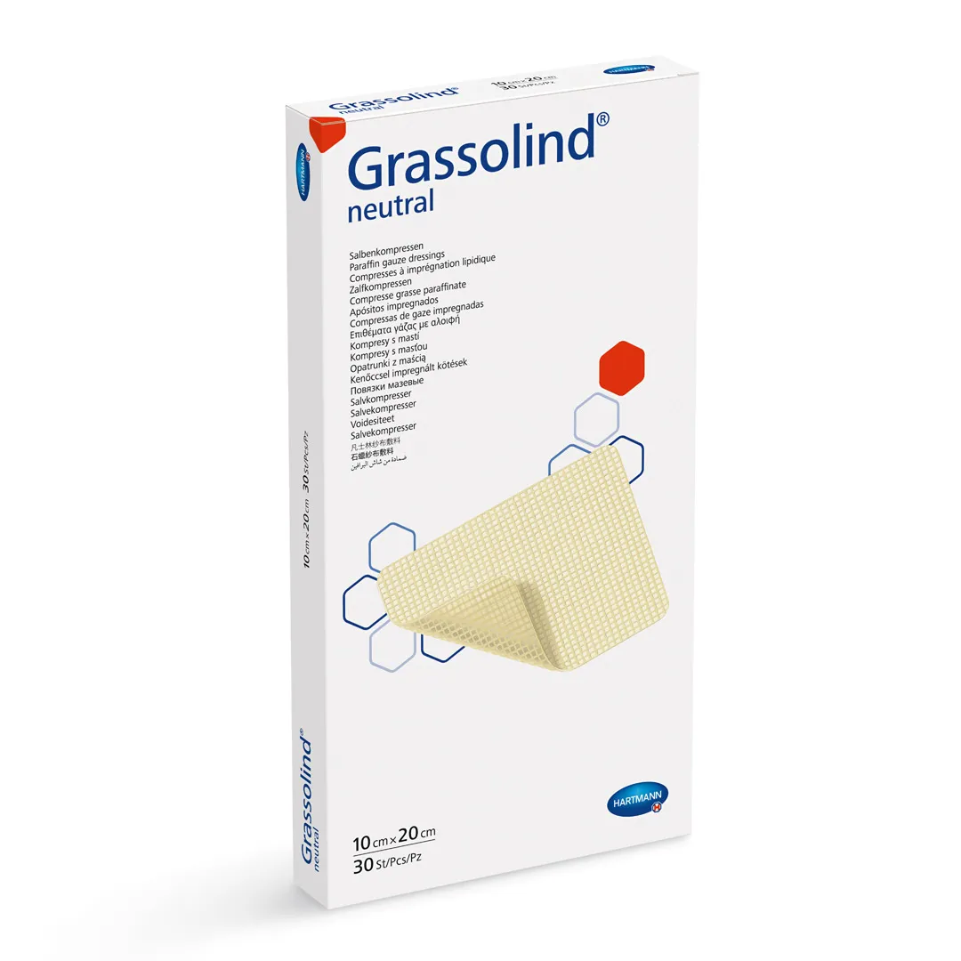 Pansament din plasa cu ochiuri mari, impregnat cu unguent, Grassolind, 10 x 20 cm, 1 cutie/30 bucati, Hartmann