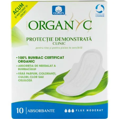 Absorbante intime din bumbac organic pentru zi, 10 bucati, Organyc
