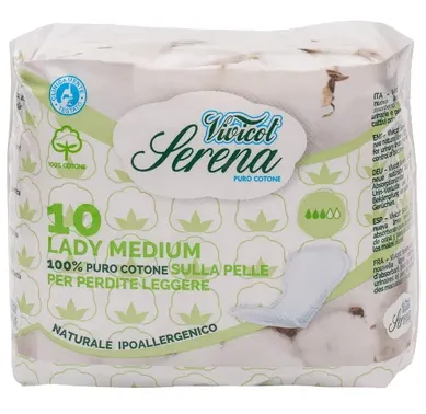Absorbande din bumbac bio, fara aripioare, medium, 3 picaturi, 10 bucati, Vivicot Serena Lady
