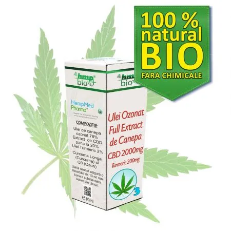 Ulei Ozonat Full Extract de Canepa CBD 2000 mg, Turmeric 200 mg, 10 ml, HempMed Pharma