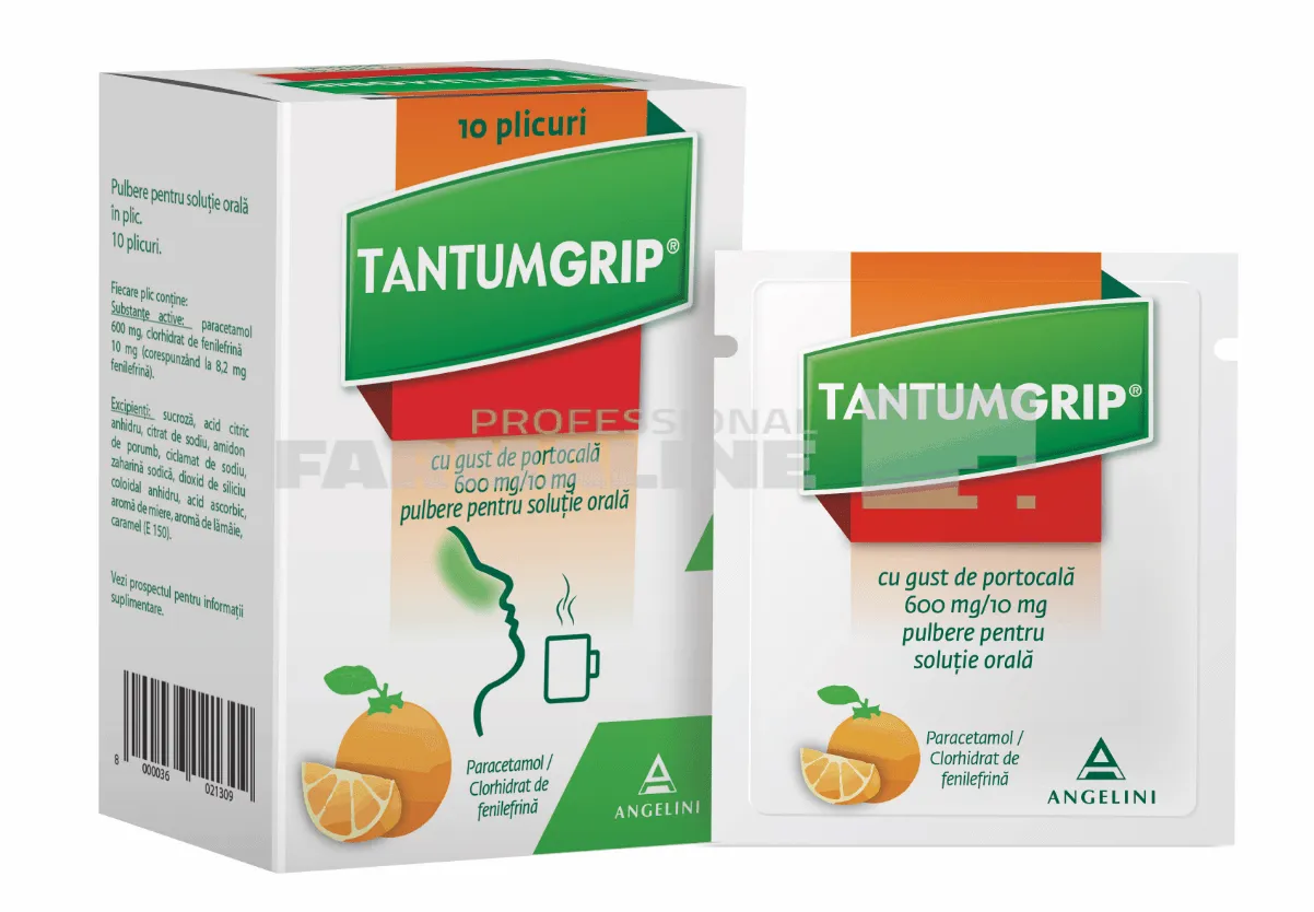 Tantum Grip cu gust de portocala 600 mg/10 mg 10 plicuri
