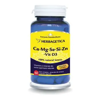 Ca+Mg+Se+Si+Zn Organice cu Vitamina D3, 60 capsule, Herbagetica