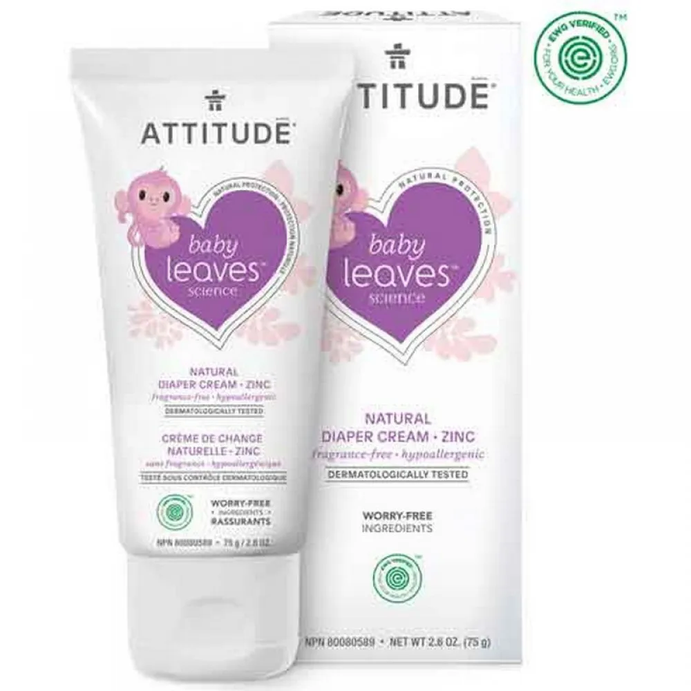 Baby Leaves Crema pentru zona scutec, Zinc (75 ml), Attitude