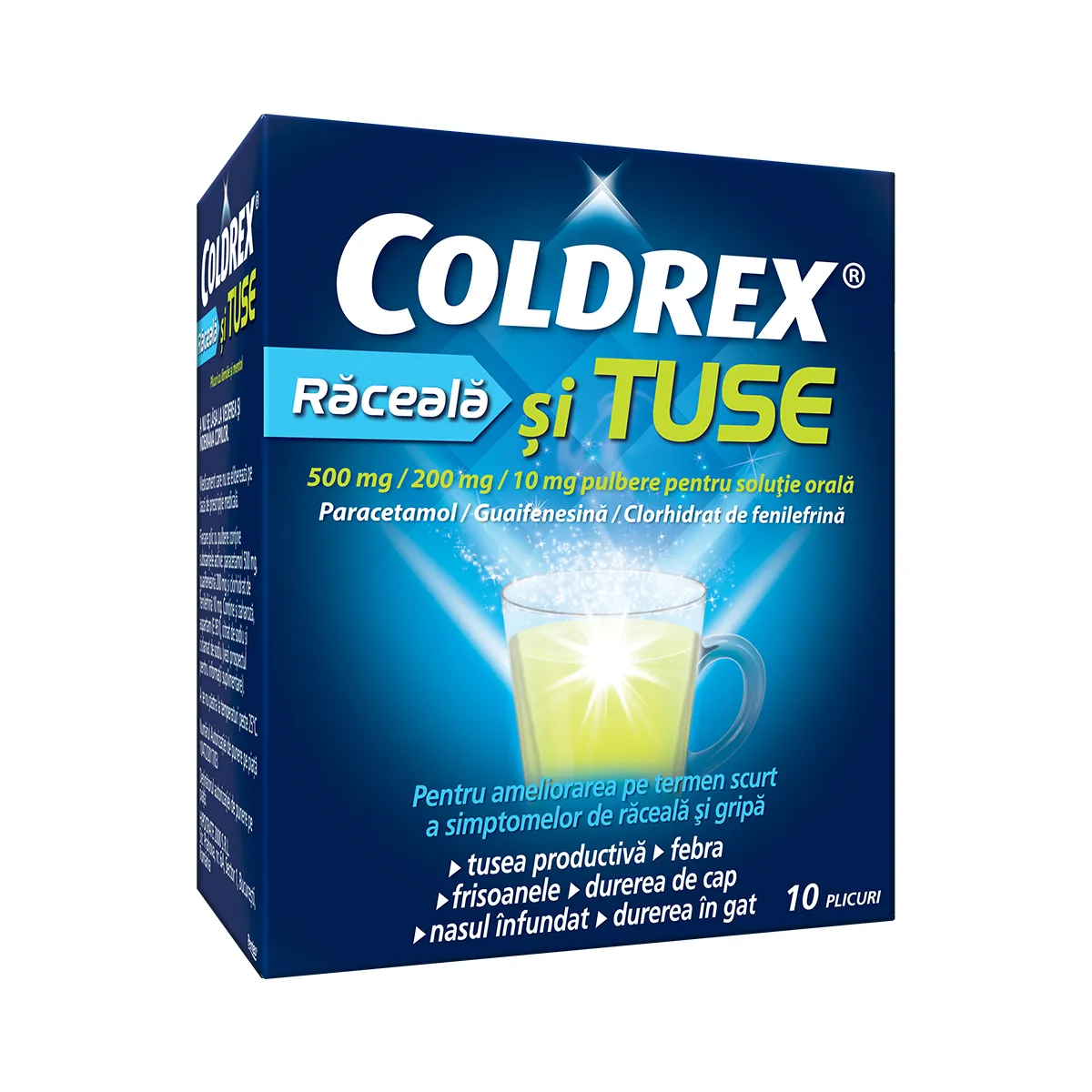 Coldrex Raceala si Tuse 500mg/200mg/10mg x 10 plicuri