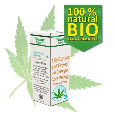 Ulei Ozonat Full Extract de Canepa CBD 1500 mg, Turmeric 200 mg, 10 ml, HempMed Pharma