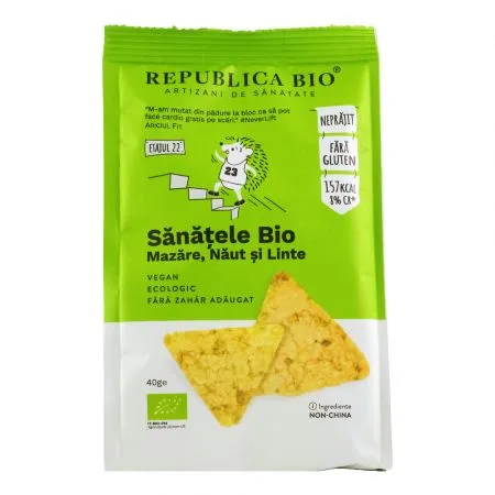 Sanatele Bio cu mazare, naut si linte, fara gluten, 40 g, Republica Bio