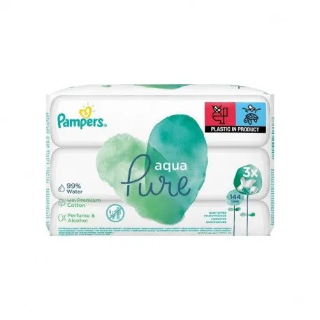 Pampers Servetele umede Aqua Pure, 3 pachete x 48, 144 bucati