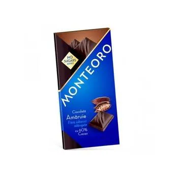 Ciocolata amaruie fara zahar, 90 g, Monteoro