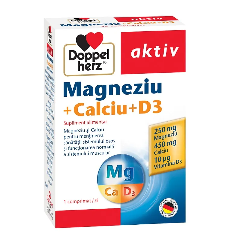DOPPELHERZ Magneziu, Calciu si D3, 30 comprimate