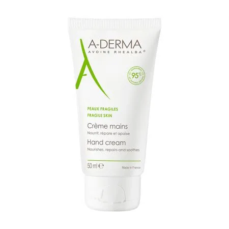Crema de maini pentru piele uscata intens reparatoare cu lapte de ovaz, 50 ml, A-Derma