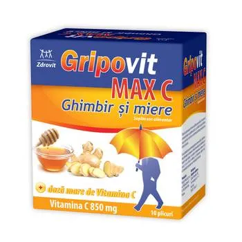 Gripovit Max C ghimbir si miere, 10 plicuri, Zdrovit