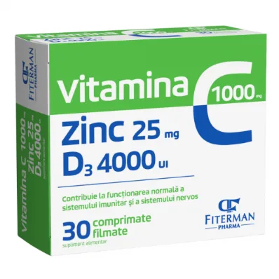 Vitamina C 1000mg + Zinc 25mg + Vitamina D3 4000ui x 30 comprimate