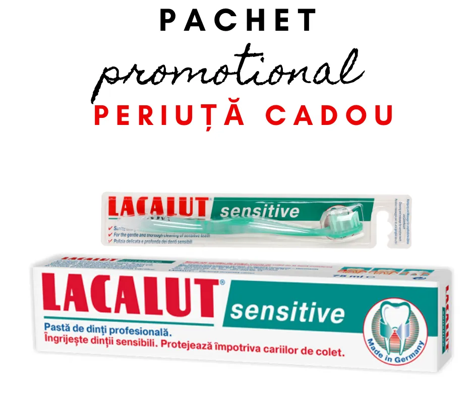 LACALUT SENSITIVE PASTA DE DINTI WHITENING + PERIUTA ACTION CADOU