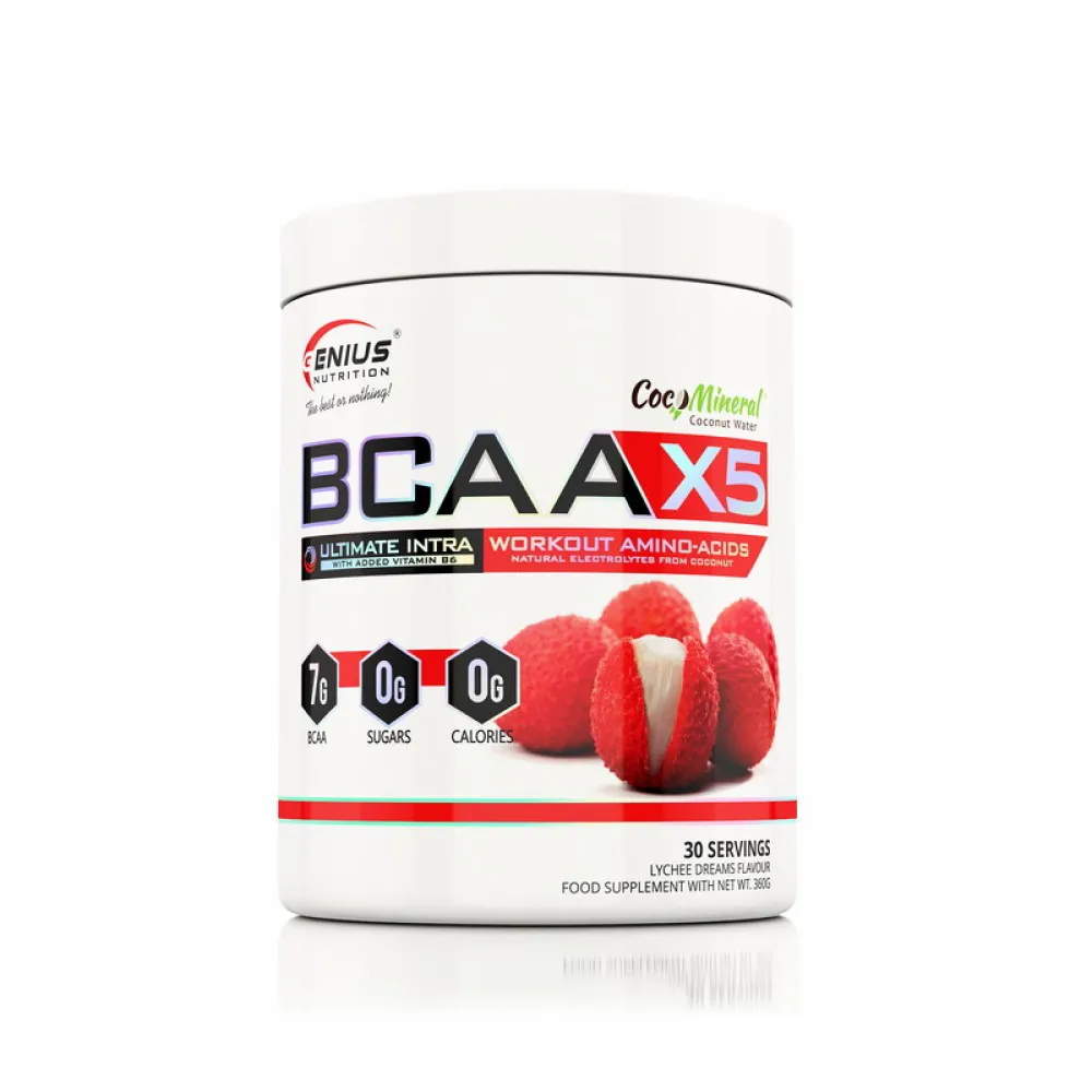 BCAA-X5 cu aroma de lychee (360 grame), Genius Nutrition