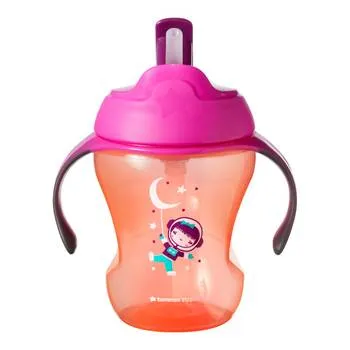 Cana cu pai Easy Drink Explora Roz-Portocaliu 6 luni+, 230ml, Tommee Tippee