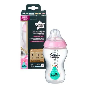 Biberon decorat PP roz 3 luni+, 340ml, Tommee Tippee