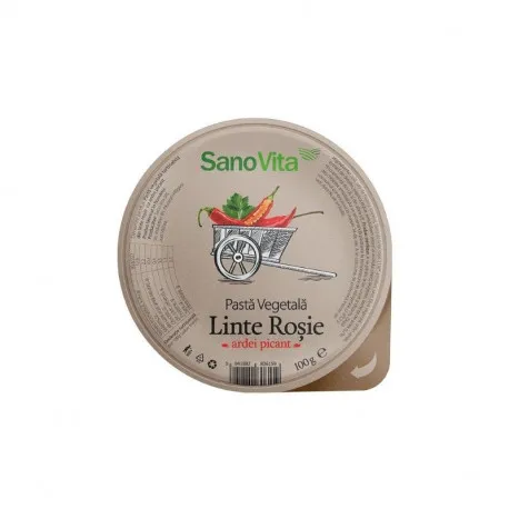 Sanovita Pasta vegetala tartinabila din linte rosie cu ardei picant, 100 g