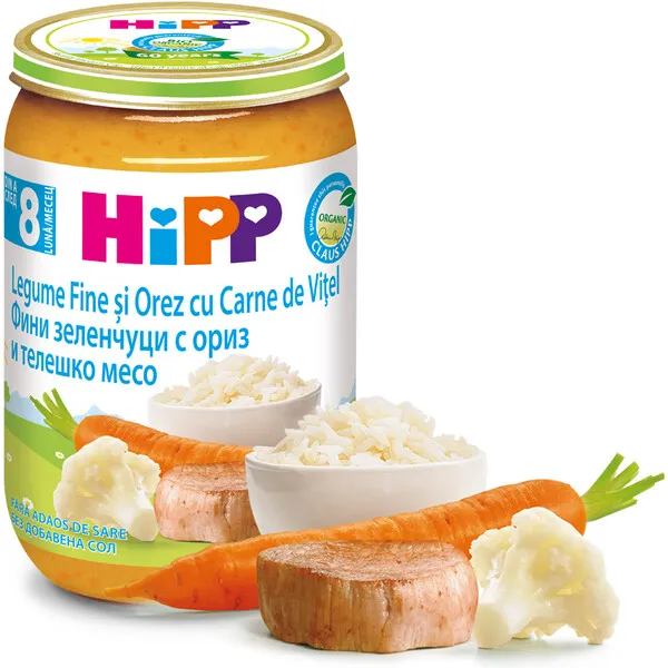 HIPP Legume si orez cu carne de vitel BIO 8luni+, 220 g
